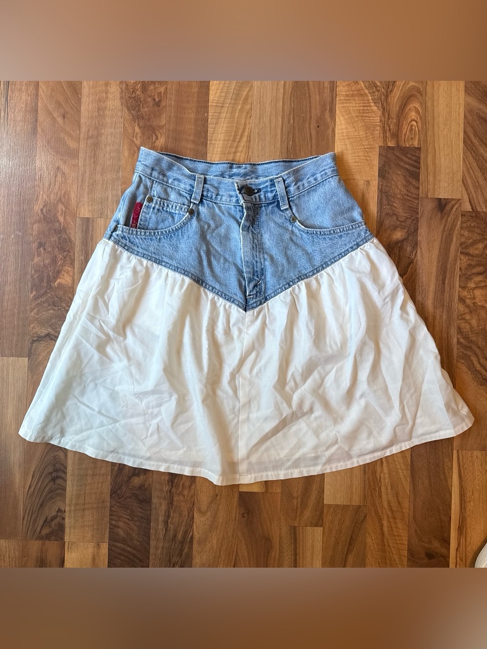 Levi's Two-Tone Light Blue Denim and White A-Line Skirt